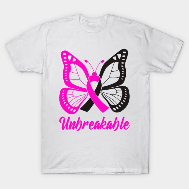 Pink and Black Butterfly Awareness Ribbon Unbreakable T-Shirt by FanaticTee